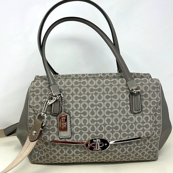 Coach Handbags - Coach Madeline Madison 25215 Gray Jacquard Leather Satchel Shoulder Crossbody